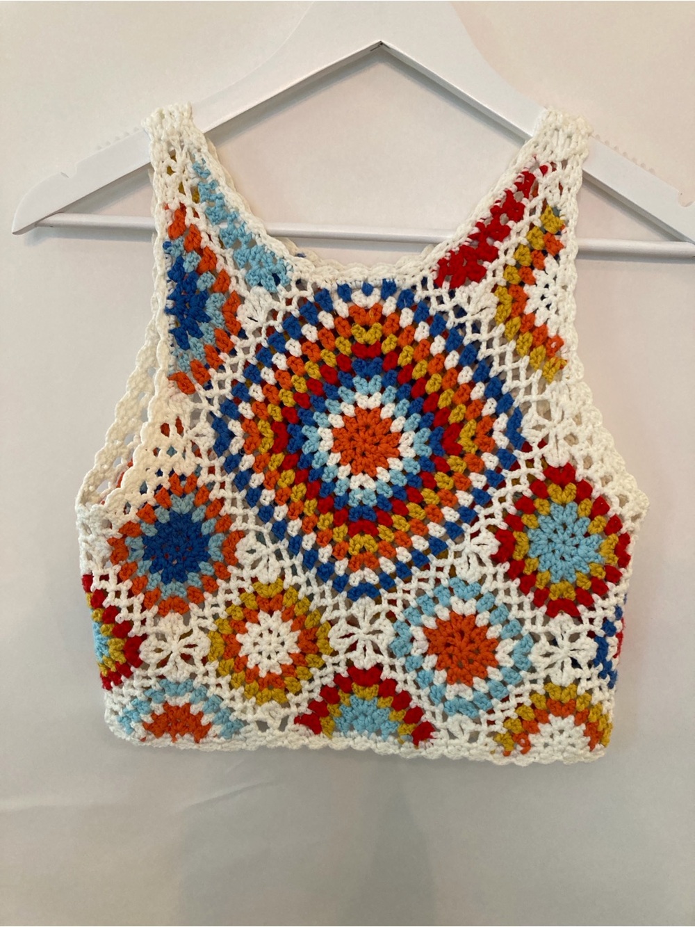 Altar'd State Multicolor Crochet Crop Top with White Trim XS